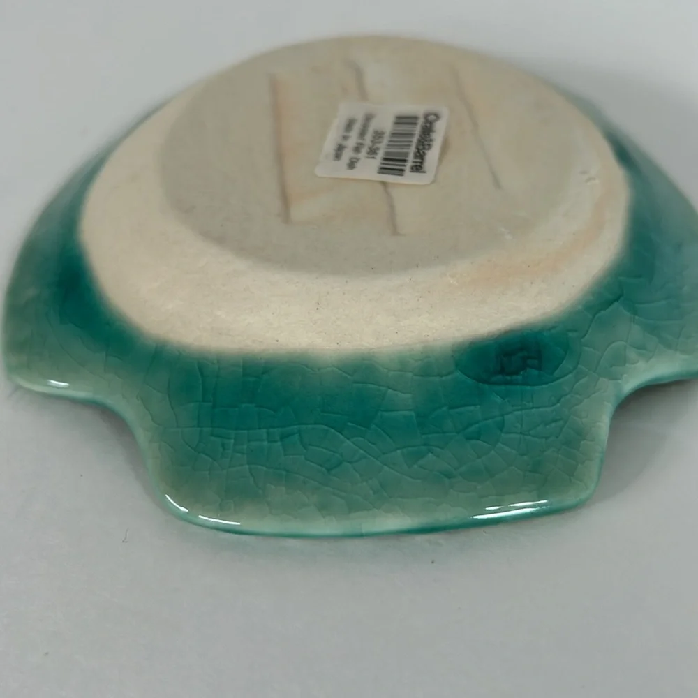 Crate & Barrel Japanese Crackle Ceramic Blue Green Fish Trinket/Kitchen Dish